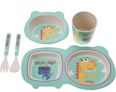 Kinder Geschirr Set, 5-teiliges Bambus Set, mit Tellern, Tassen, Gabeln und