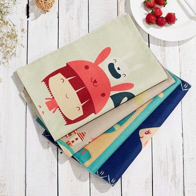 4pcs Tischsets Abwaschbar Baumwolle, Platzdeckchen mit Pocket Cartoon Tisch