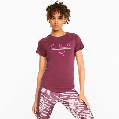 Puma Damen Sportshirt Damen T-Shirt Run 5K Logo Tee Grape Wine 164404