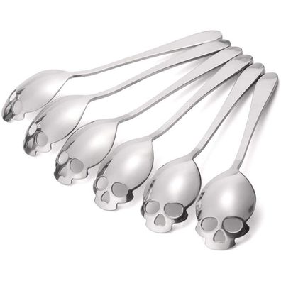 6er Set Totenkopf Teelöffel Edelstahl, 15 cm Schädel Totenkopf Zuckerlöffel,