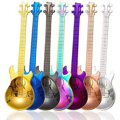 7 Stéck Kaffeelöffel Set, Bunte Edelstahl Gitarren Löffel Set Kleine Zuhause