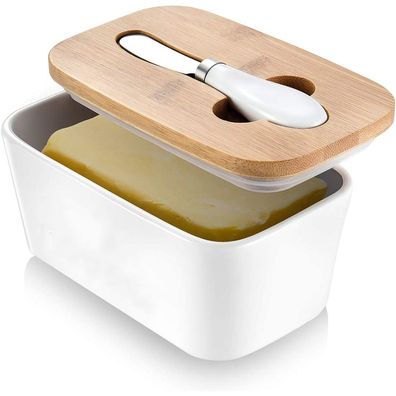 Aisbugur Large Butter Dish for 250 g Butter, Butter Dish with Knife, Ceramic