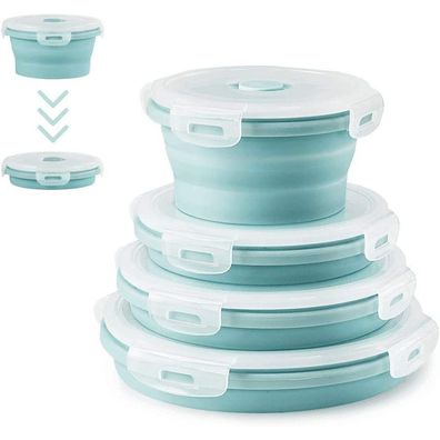 Set of 4 Round Silicone Folding Containers, Foldable Food Storage Boxes, Lunch