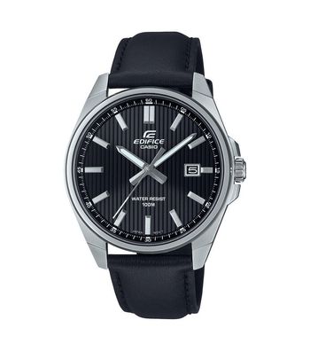 Casio Edifice Armbanduhr Edelstahl schwarzes Lederband EFV-150L-1AVUEF