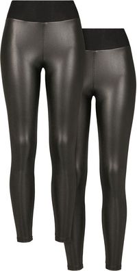 Urban Classics Damen Ladies Faux Leather High Waist Leggings 2-Pack