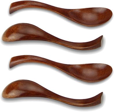 AOOSY Wooden Spoons, 4 Pieces Japanese Style Round Handmade Nanmu Wooden Soup