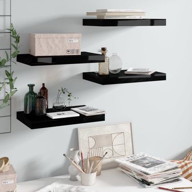 vidaXL Schweberegale 4 Stk. Hochglanz-Schwarz 40x23x3,8 cm MDF