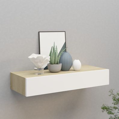 vidaXL Wandregal mit Schublade Eichen-Optik und Weiß 60x23,5x10 cm MDF