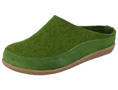 Haflinger Blizzard Skane Damen Hausschuhe Clog Pantoffeln grasgrün Wollfilz