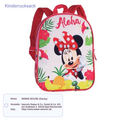 Kinderrucksack Minnie Mouse Aloha Kindergarten Rucksack Tasche rosa 23x29x10 cm