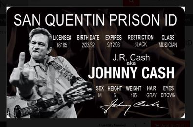 Johnny Cash - San Quentin Prison ID Card - Stinkefinger 8,6 x 5,6 cm Scheckkarte