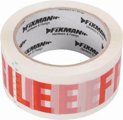 Fixman Absperr- und Klebebänder Paketband mit Aufdruck „Fragile“ 48 mm x 66 m