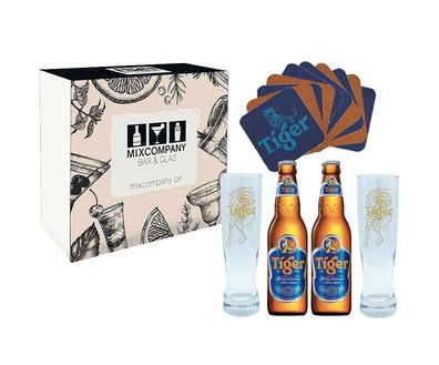 Tiger Asia Beer Mixcompany Set mit 2 Tiger Biergläsern + 2 Tiger Beer 2x 0,33L