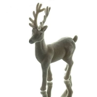 Weihnachtsdeko Hirsch Braun beflockt 18,5 cm - Kunststoff