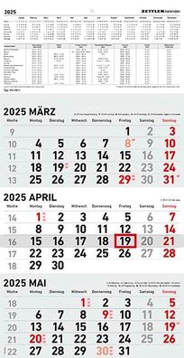 Kalender 2025 -3-Monatskalender klein 2025- 23,7 x 44,8cm