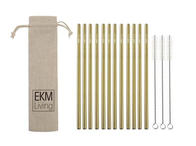 EKM Living Edelstahl Strohhalme 12er Set Gold gerade GmbH, Trinkhalme, bruchfest,