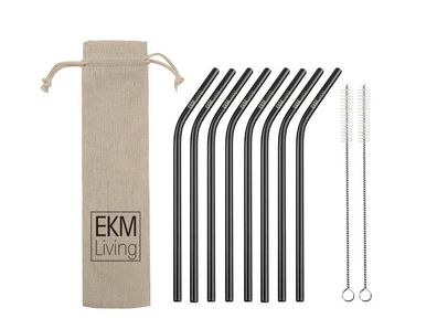 EKM Living Edelstahl Strohhalme 8er Set schwarz gebogen GmbH, Trinkhalme, bruchfes