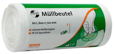 60 Liter Typ60 Weiß Abfallsäcke First Plus® 600x720 (50/Rolle)