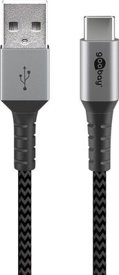 goobay - USB-C™ auf USB-A Textilkabel mit Metallsteckern (spacegrau/silber) 0,5 m