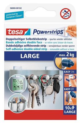 tesa Powerstrips® Large, 5cm x 2cm, weiß, max. 2kg 10 Strips