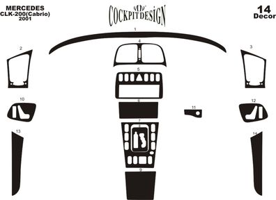 3D Cockpit Dekor für Mercedes CLK-200 CABRIO ab Baujahr 2001 14 Teile