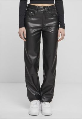 Urban Classics Damen Lederhose Ladies Straight Leg Synthetic Leather Pants TB6913