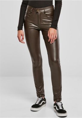 Urban Classics Damen Hose Ladies Mid Waist Synthetic Leather Pants