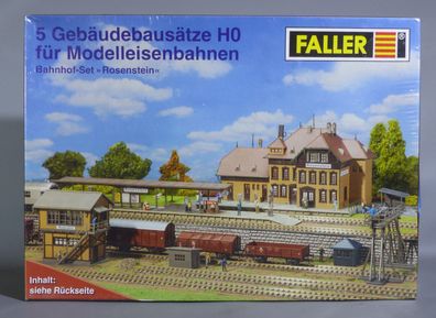 Faller H0 gebäude-Set Bahnhof-Set Rosenstein Bahnhof Bahnsteig Stellwerk Bockkran N