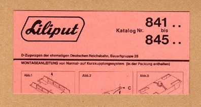 Liliput H0 Montageanleitung Kurzkupplung Kurzkupplungssystem Nr. 841 bis 845 & 8411