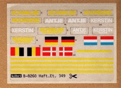 Kibri H0 1:87 Decals Aufkleber Et.349 B-8260 Kutter Schiff Schwalbe Antje Kerstin