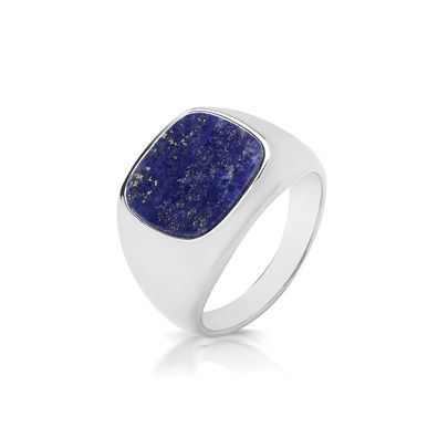 Modischer 925 Sterling Silber Herren - Monarchenring / Siegelring mit Lapis Lazuli