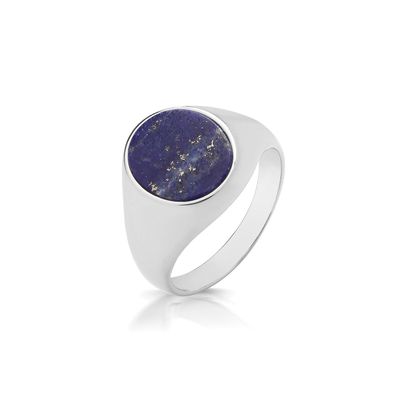 Modischer 925 Sterling Silber Damen - Monarchenring / Siegelring mit Lapis Lazuli