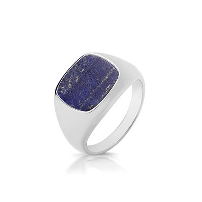 Modischer 925 Sterling Silber Damen - Monarchenring / Siegelring mit Lapis Lazuli