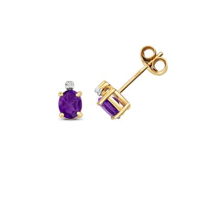 9 ct/Karat Gelb Gold Diamant Paar Ohrstecker Brillant-Schliff H - PK mit Amethyst