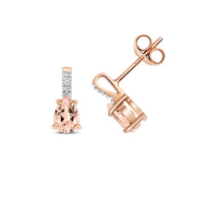 9 ct/Karat Rotgold Diamant Paar Ohrstecker Brillant-Schliff H - PK mit Morganit