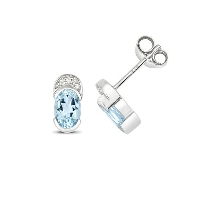 9 ct/Karat Weißgold Diamant Paar Ohrstecker Brillant-Schliff H - PK mit Aquamarin