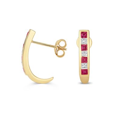 Elegante 9 ct/Karat Gelb Gold Diamant Paar Ohrringe Brillant-Schliff H - PK mit Rubin