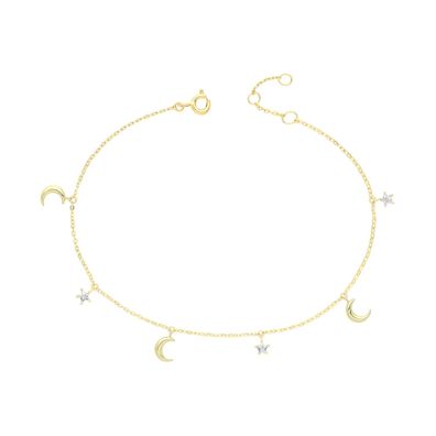 Stylisches 9 ct/Karat Gelb Gold Damen - Bettelarmband mit Zirkonia - 18.4cm
