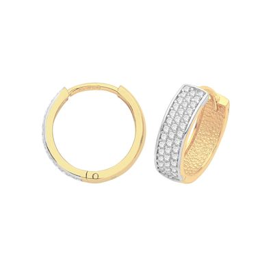 Wunderschöne 9 ct/Karat Gelb Gold Damen - Paar Creolen mit Zirkonia