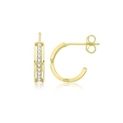 Exquisite 9 ct/Karat Gelb Gold Damen - Paar Creolen mit Zirkonia