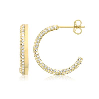 Exquisite 9 ct/Karat Gelb Gold Damen - Paar Creolen mit Zirkonia
