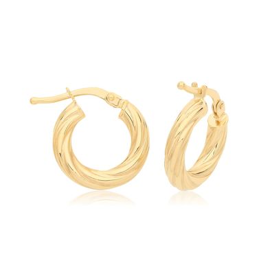 Stylische 9 ct/Karat Gelb Gold Damen - Paar Creolen