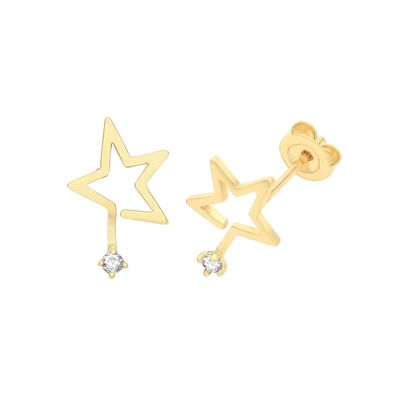 Stylische 9 ct/Karat Gelb Gold Stern Damen - Paar Ohrstecker mit Zirkonia
