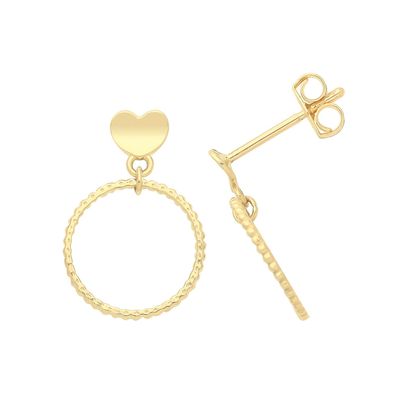 Schöne 9 ct/Karat Gelb Gold Herz Damen - Paar Ohrringe