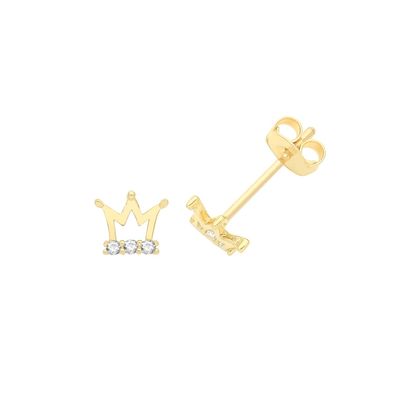 Stylische 9 ct/Karat Gelb Gold Damen - Paar Ohrstecker mit Zirkonia