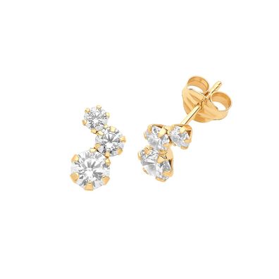 Schöne 9 ct/Karat Gelb Gold Damen - Paar Ohrstecker mit Zirkonia