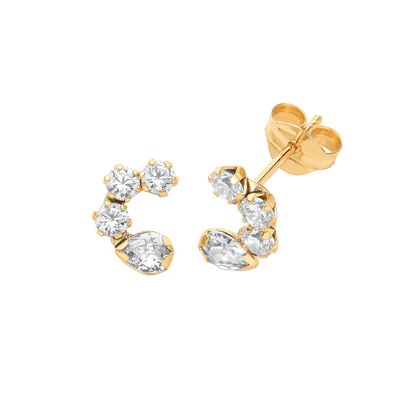 Stylische 9 ct/Karat Gelb Gold Damen - Paar Ohrstecker mit Zirkonia