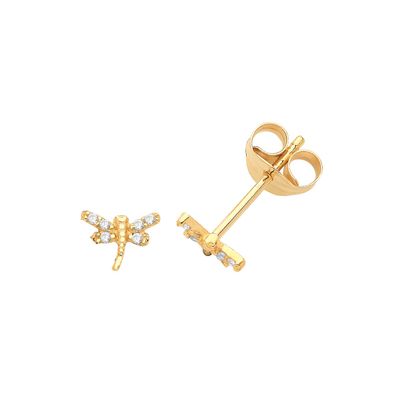 Moderne 9 ct/Karat Gelb Gold Damen - Paar Ohrstecker mit Zirkonia