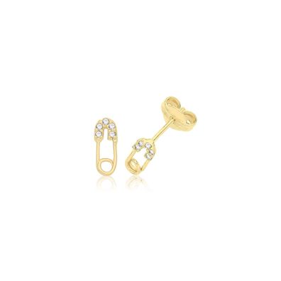 Stylische 9 ct/Karat Gelb Gold Damen - Paar Ohrstecker mit Zirkonia
