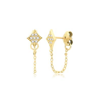 Modische 9 ct/Karat Gelb Gold Damen - Paar Ohrstecker mit Zirkonia